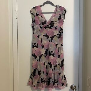 Ann Taylor Pink and Black Midi Dress